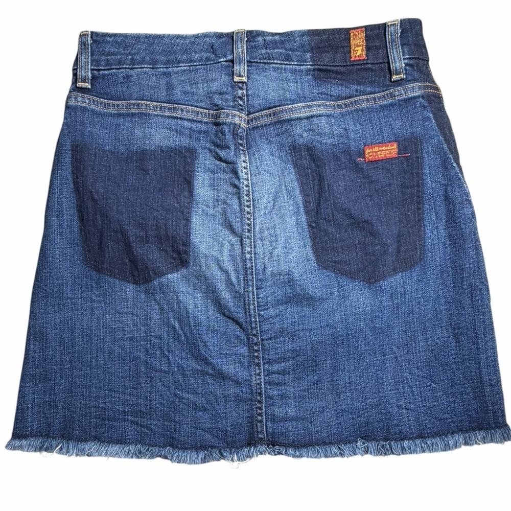7 FOR ALL MANKIND denim frayed hem santa cruz mini skirt in blue size 25 - Picture 4 of 7